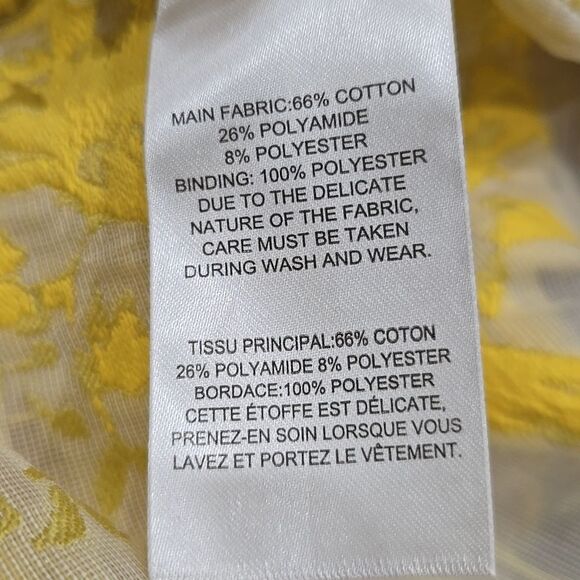 Self Portrait Yellow Floral Fil Coupe Asymetric Mesh Ruffled Top Off Shoulder - Picture 15 of 16